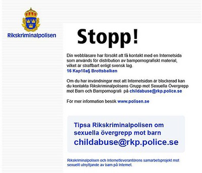 Polisens stopp-sida för barnpornografiskt material