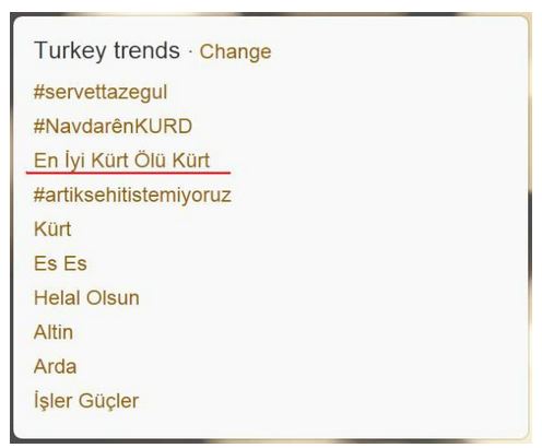 Och på turkiska twitter trendar: ”endast en död kurd är en bra kurd”