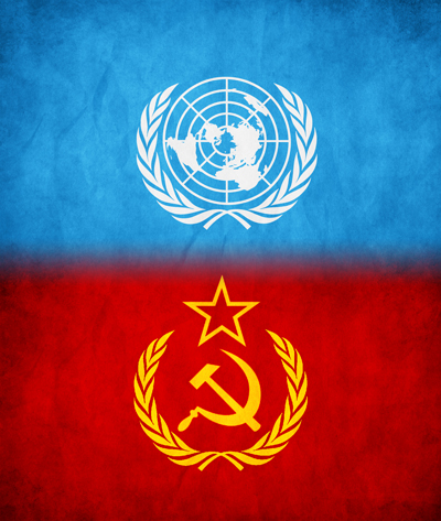 FN-flaggan och Sovjetunionen-flagga